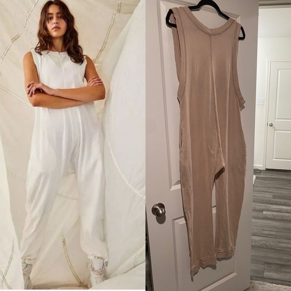 Stylish Women's Jumpsuit in White and Tan - Picture 2 of 5
